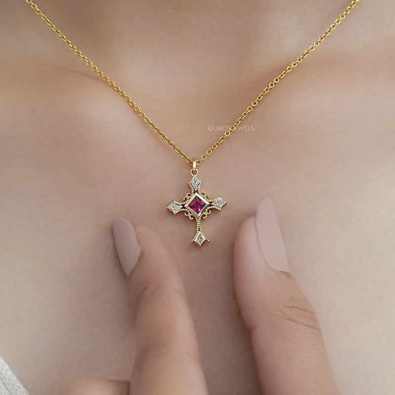 Ruby Princess Gemstone Criss Cross Pendant