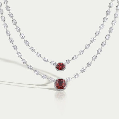 Double Layer Ruby Cushion And Oval Halo Tennis Necklace Necklaces