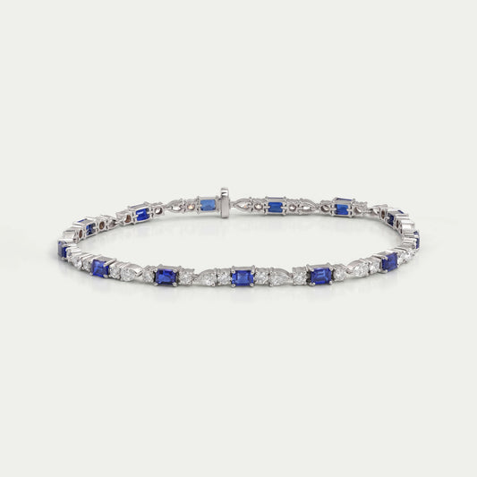 Emerald Cut Sapphire And Lab Diamond Bracelet