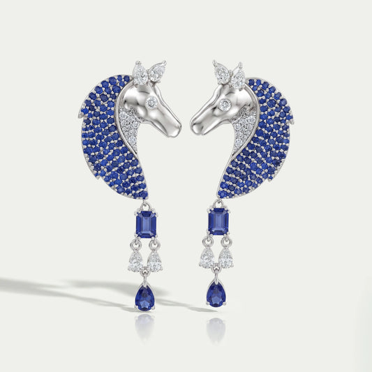 Sapphire Lab Gemstone Unicorn Antique Earrings