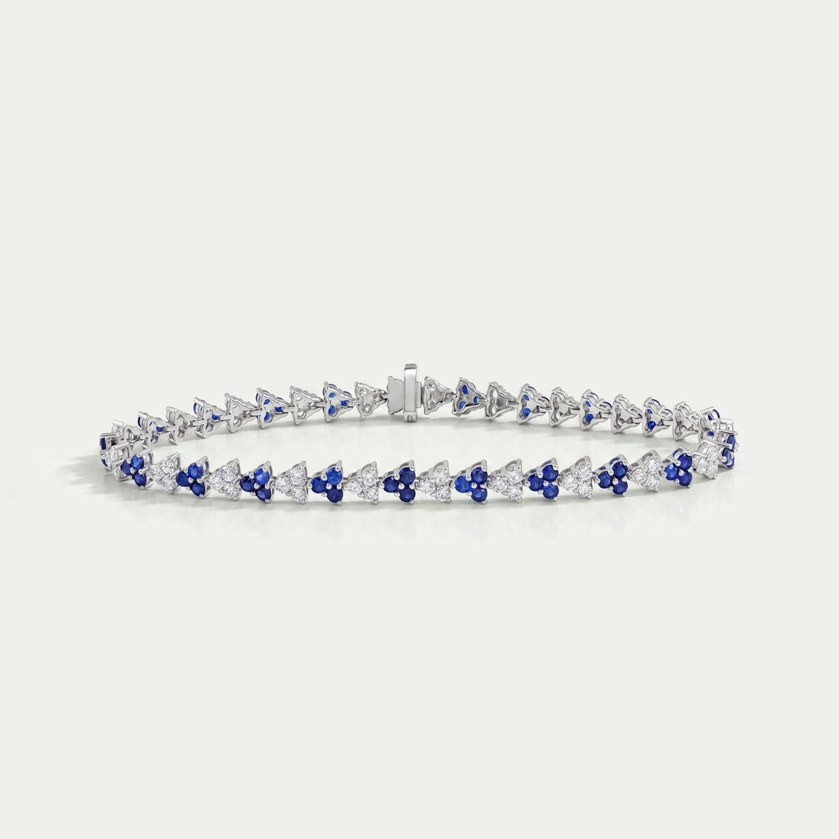 Three Stone Sapphire Round Cut Link Bracelet