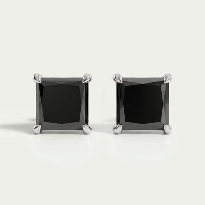 Salt Pepper Princess Cut Stud Earrings