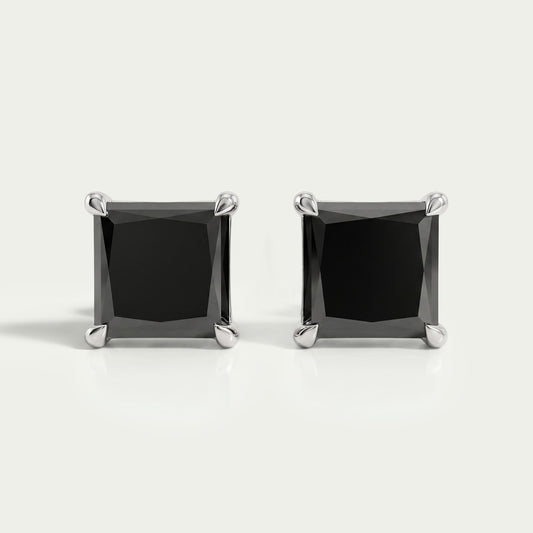 Salt Pepper Princess Cut Stud Earrings