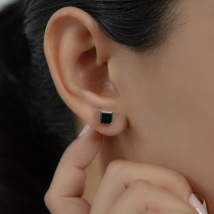Salt Pepper Princess Cut Stud Earrings