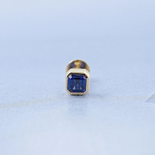Sapphire Asscher Gemstone Bezel Men's Stud