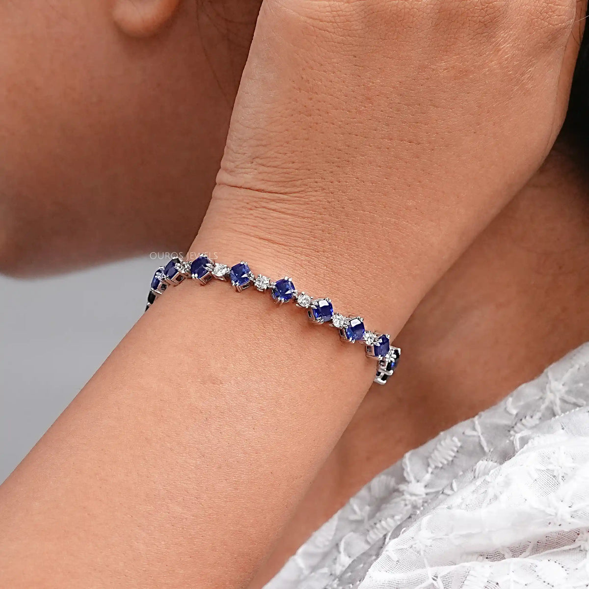 Sapphire Cushion Cut Lab Grown Gemstone Bracelet Bracelet