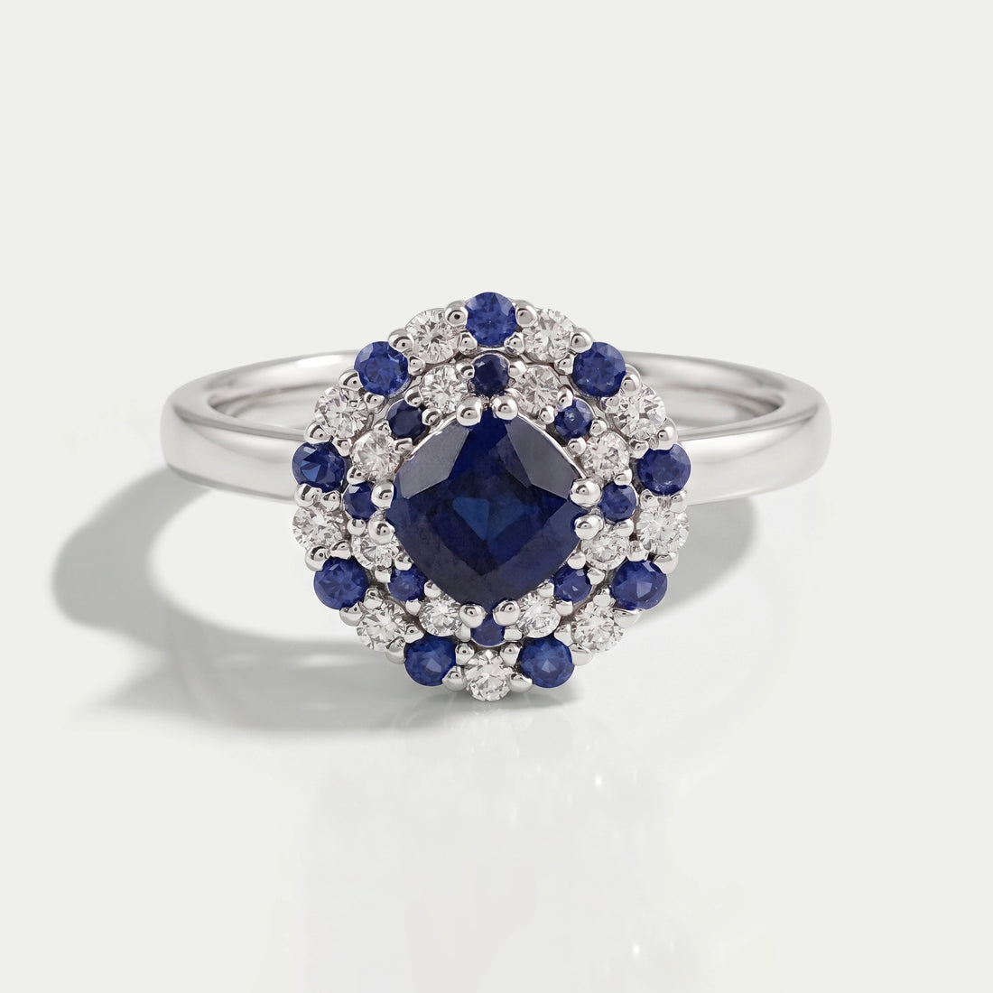 Cushion Sapphire Double Halo Engagement Ring