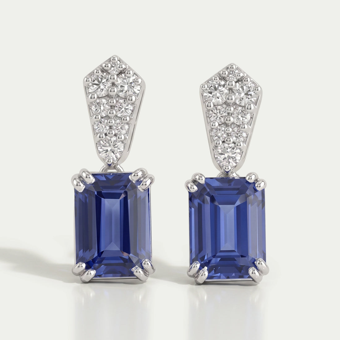 Sapphire Emerald Gemstone Round Diamond Drop Earrings Earrings