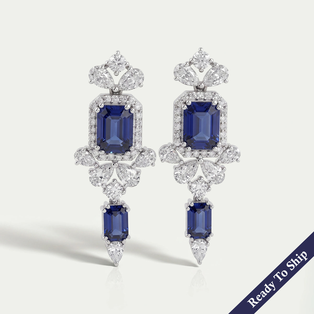 Sapphire Emerald Gemstone And Lab Diamond Drop Earrings
