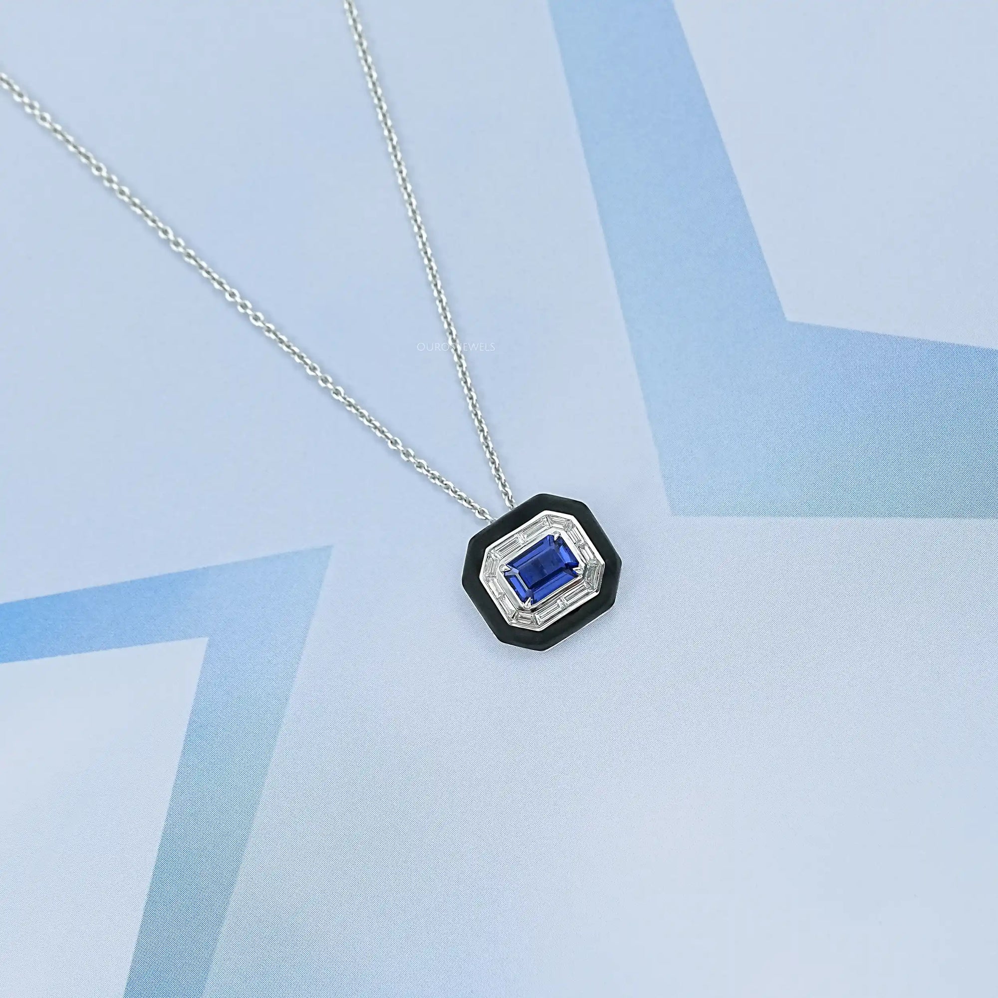 Enamel And Sapphire Gemstone Halo Pendant