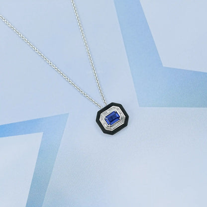 Enamel And Sapphire Gemstone Halo Pendant