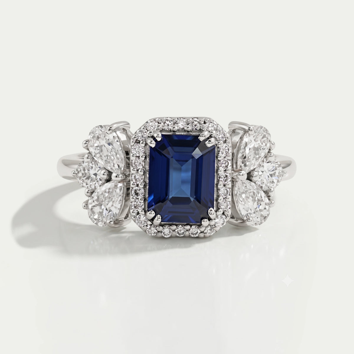 Blue Sapphire Halo Engagement Ring