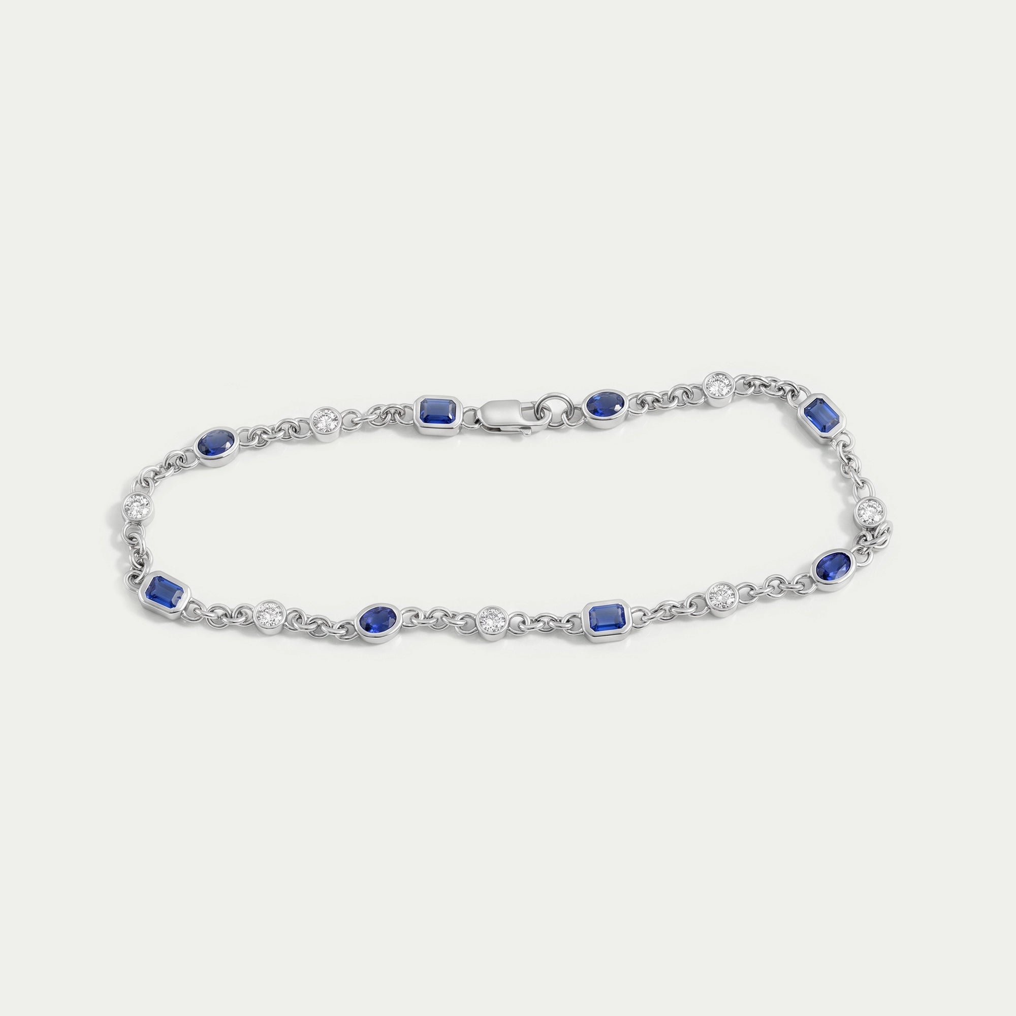 Sapphire Emerald Cut Gemstone Chain Bracelet