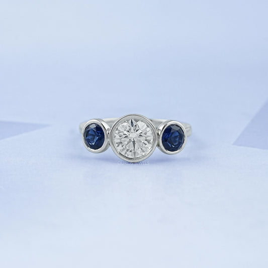 Three Stone Sapphire Gemstone Bezel Set Ring Ring
