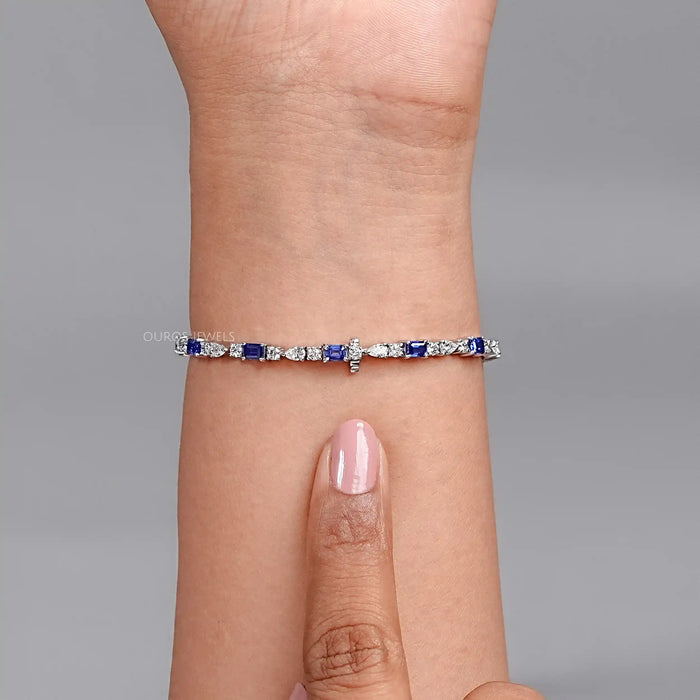 Emerald Cut Sapphire And Lab Diamond Bracelet