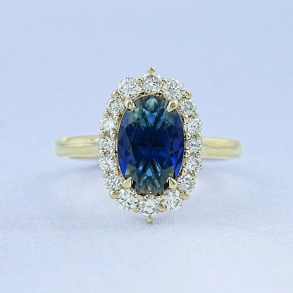 Sapphire Oval Gemstone Halo Engagement Ring Ring