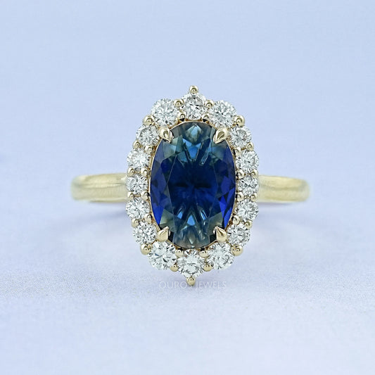 Sapphire Oval Gemstone Halo Engagement Ring Ring