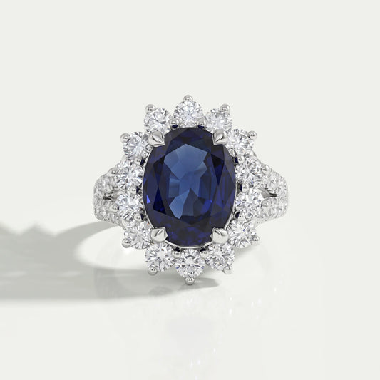 Sapphire Oval Gemstone Halo Split Shank Engagement Ring Rings