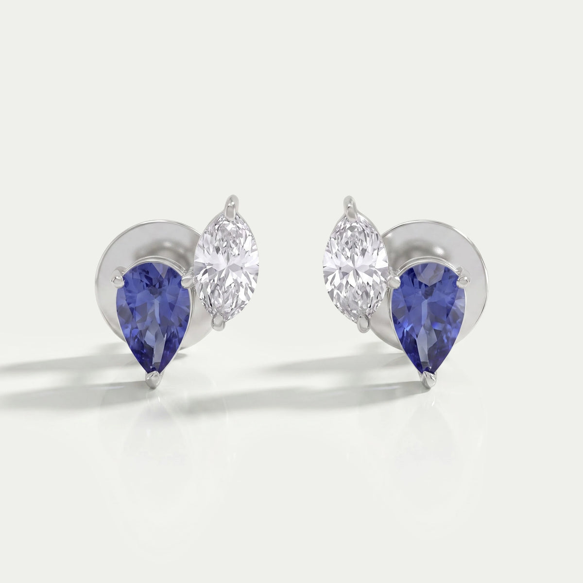Two Stone Sapphire Pear And Marquise Diamond Stud Earrings Earrings