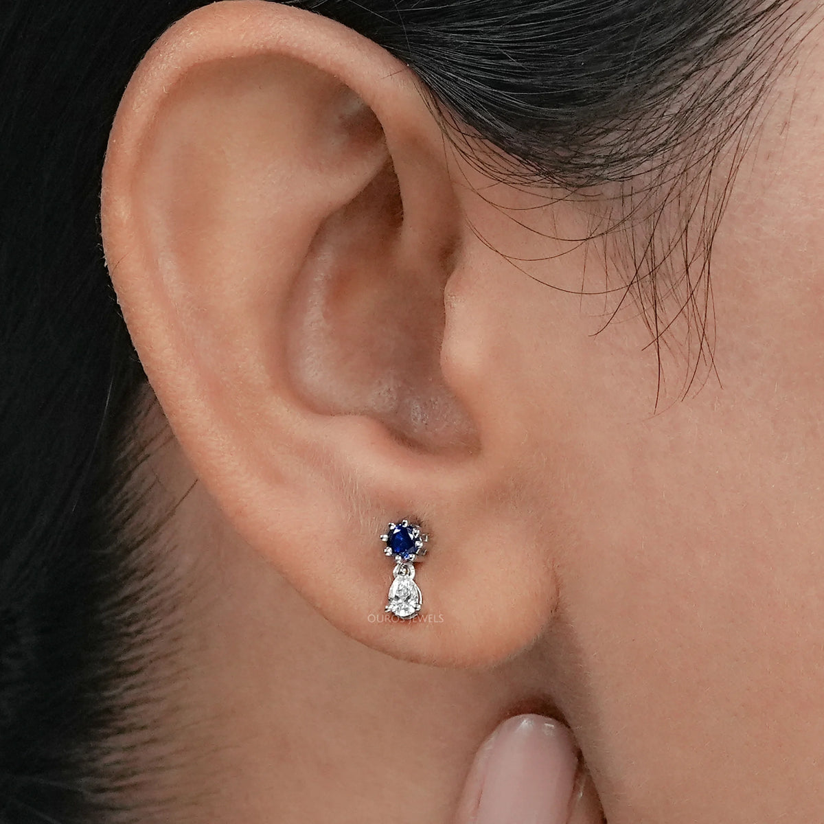 Sapphire Round Cut Gemstone Dangle Earrings