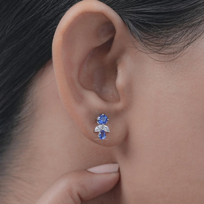 Sapphire Round And Pear Gemstone Stud Earrings