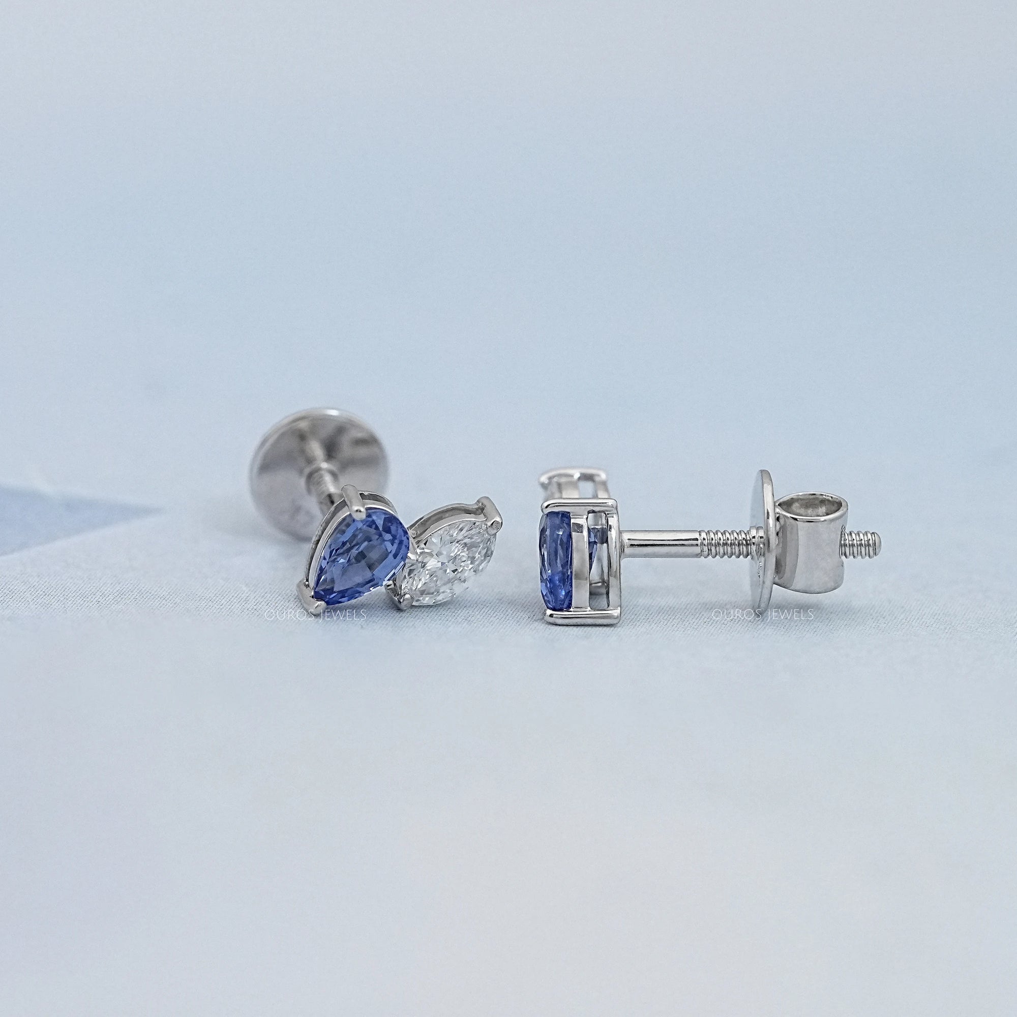 Two Stone Sapphire Pear And Marquise Diamond Stud Earrings Earrings