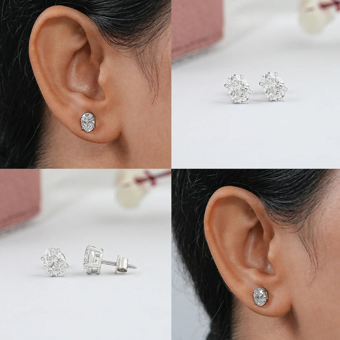 Boucles d'oreilles à tige en diamants de laboratoire à taille ovale