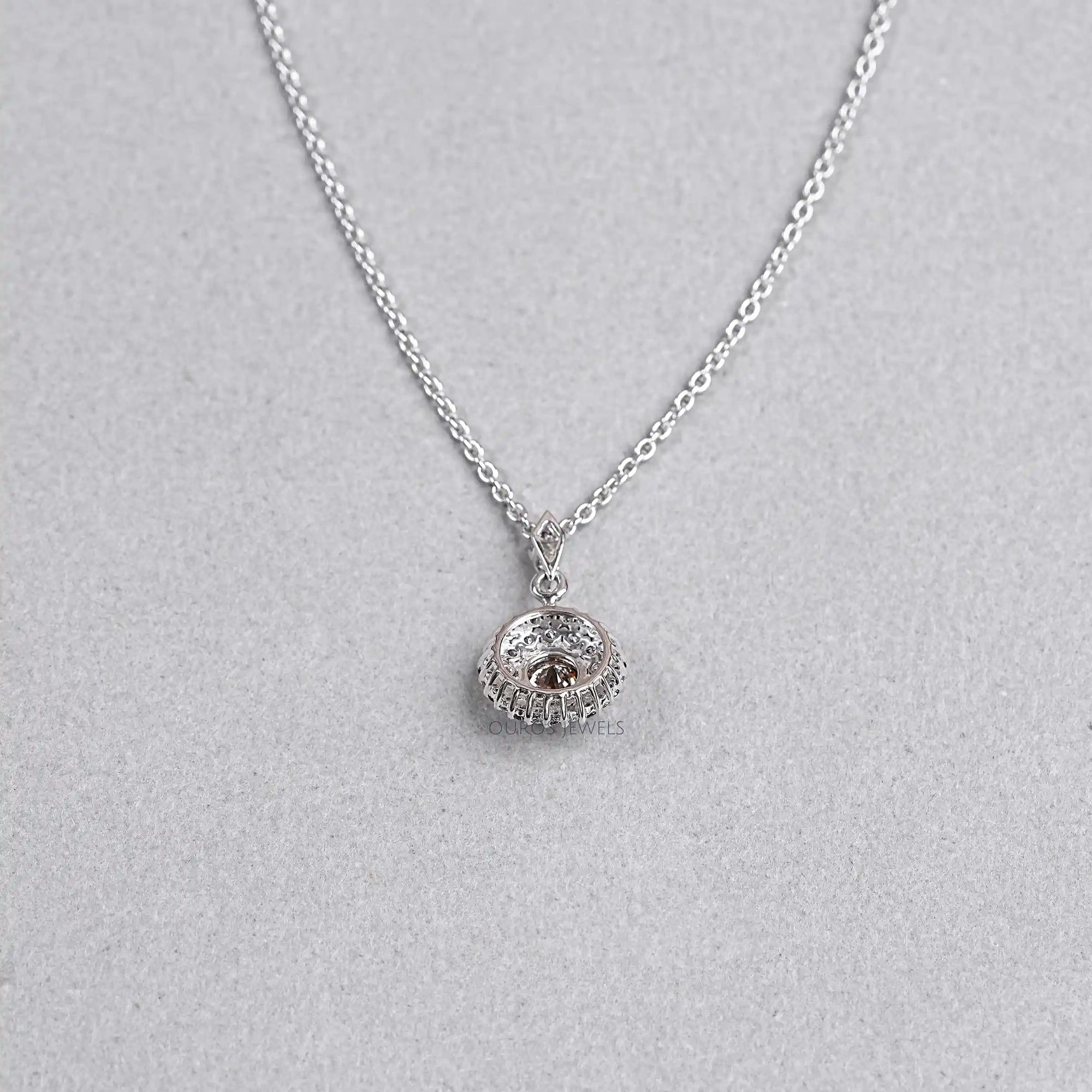 Double Halo Round Shape Champagne Diamond Pendant Necklaces