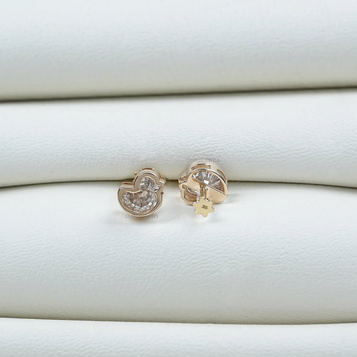 Duck Cut Lab Diamond Bezel Set Stud Earrings