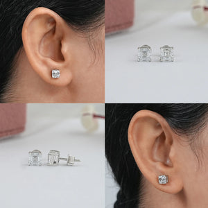 Boucles d'oreilles à tige en diamants de laboratoire taille Asscher