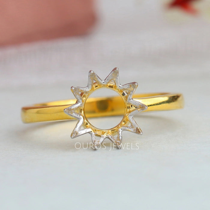 front view of round-shaped flower-style semi-mount solitaire engagement ring