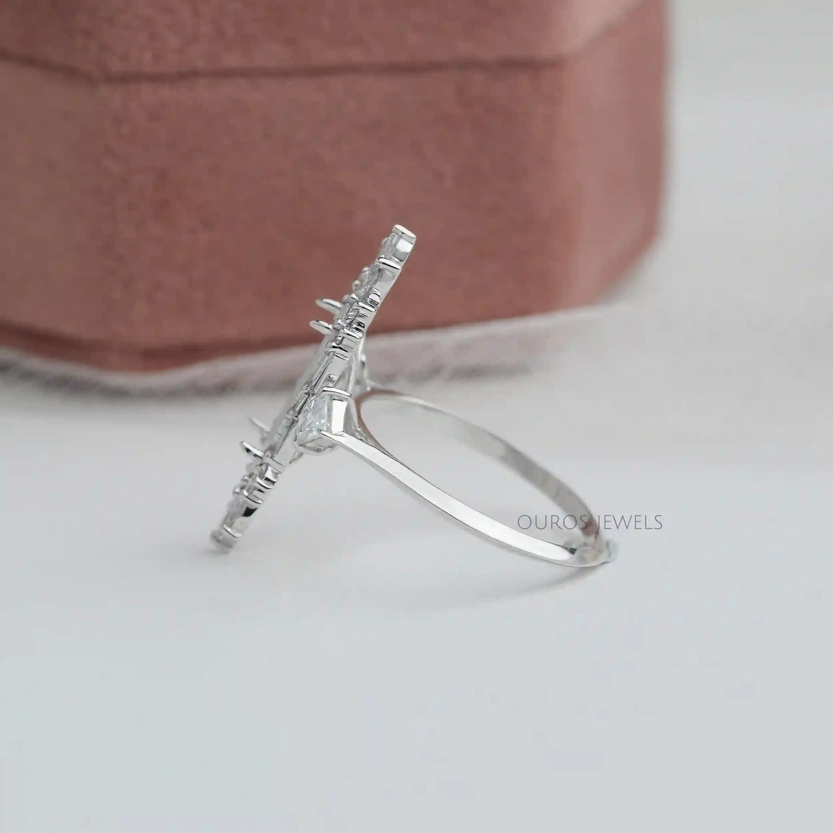 Dutch Marquise Cut Lab Semi Mount Cluster Halo Diamond Ring