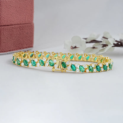 Shield Cut Green Gemstone And Diamond Bracelet Bracelet