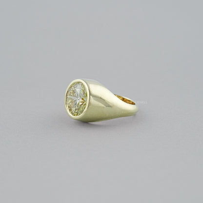 Fancy Yellow Round Diamond Bezel Set Signet Ring Ring