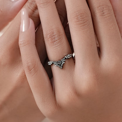Rose Cut Round Diamond Cluster Curved Ring