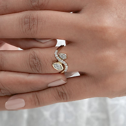 Bezel Set Shied Cut Baypass Wedding Ring