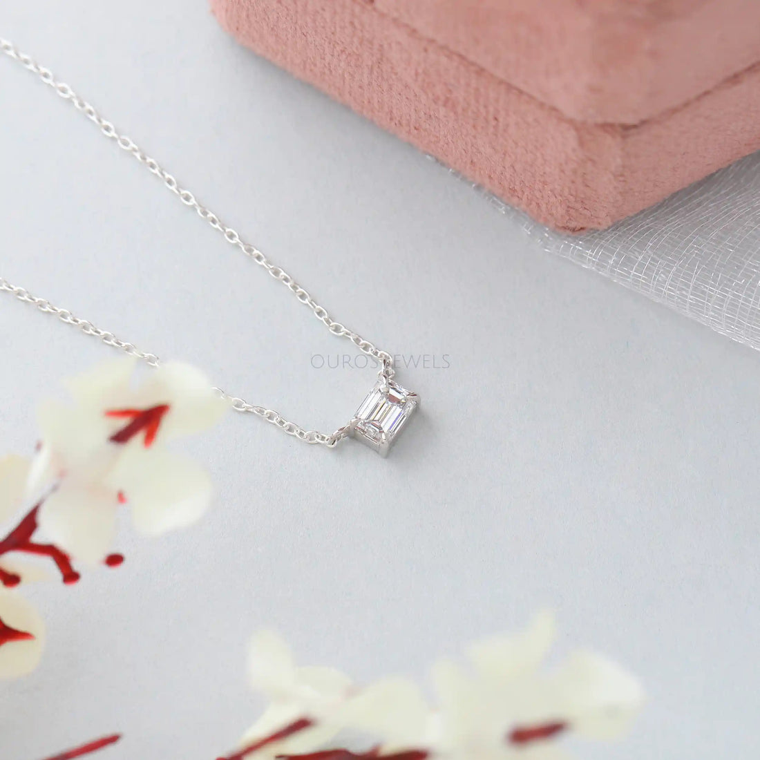 Single Emerald Cut Lab Grown Diamond Pendant Necklaces