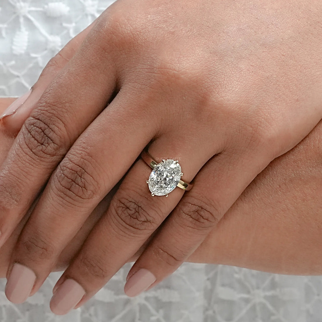 Portuguese Oval Cut Lab Grown Engagement Ring Ring