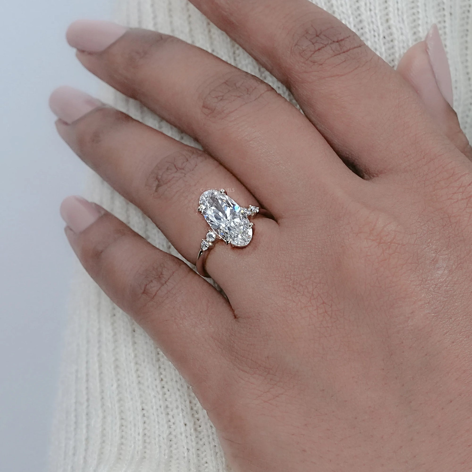 Moval Cut Accent Diamond Engagement Ring