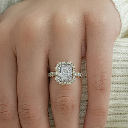 Radiant Cut Double Halo Solitaire Accent Engagement Ring Rings