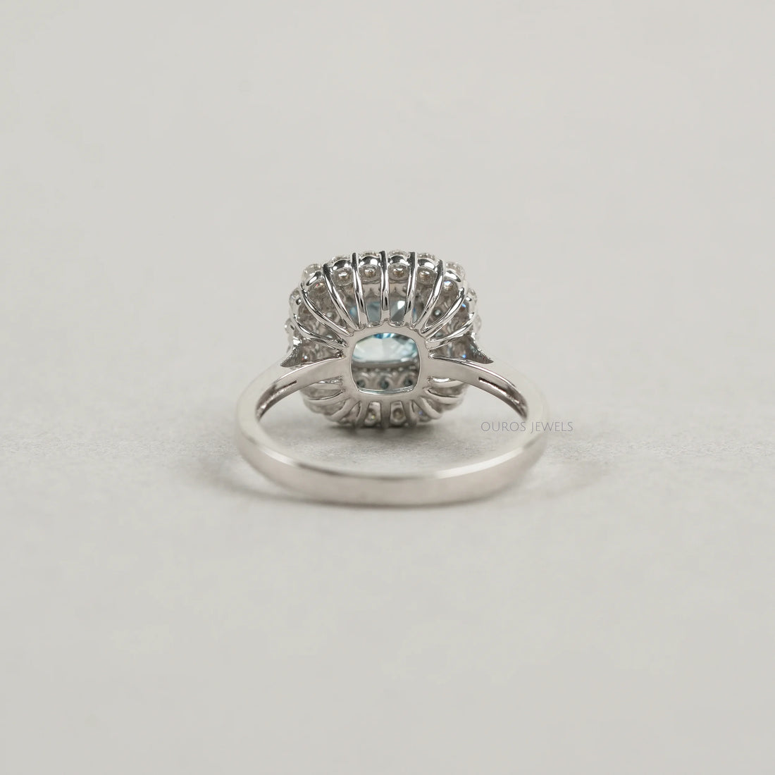 Fancy Blue Cushion Cut Double Halo Lab Diamond Ring Rings