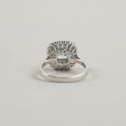Fancy Blue Cushion Cut Double Halo Lab Diamond Ring Rings