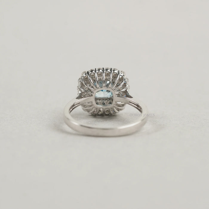 Fancy Blue Cushion Cut Double Halo Lab Diamond Ring