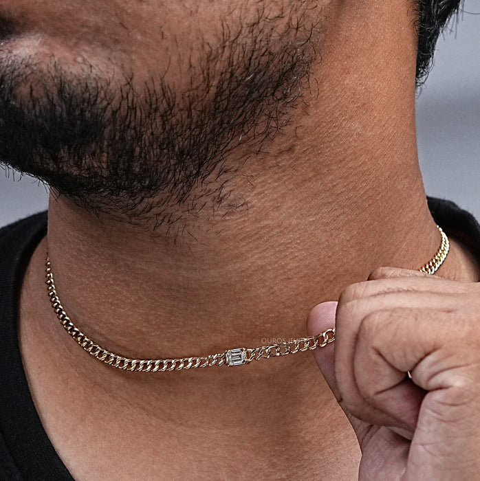 Collier à maillons cubains taille émeraude pour homme