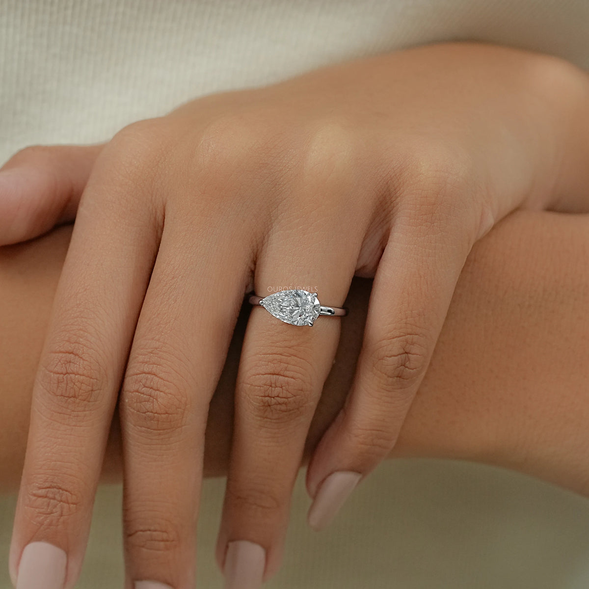 East West Pear Diamond Solitaire Engagement Ring Rings