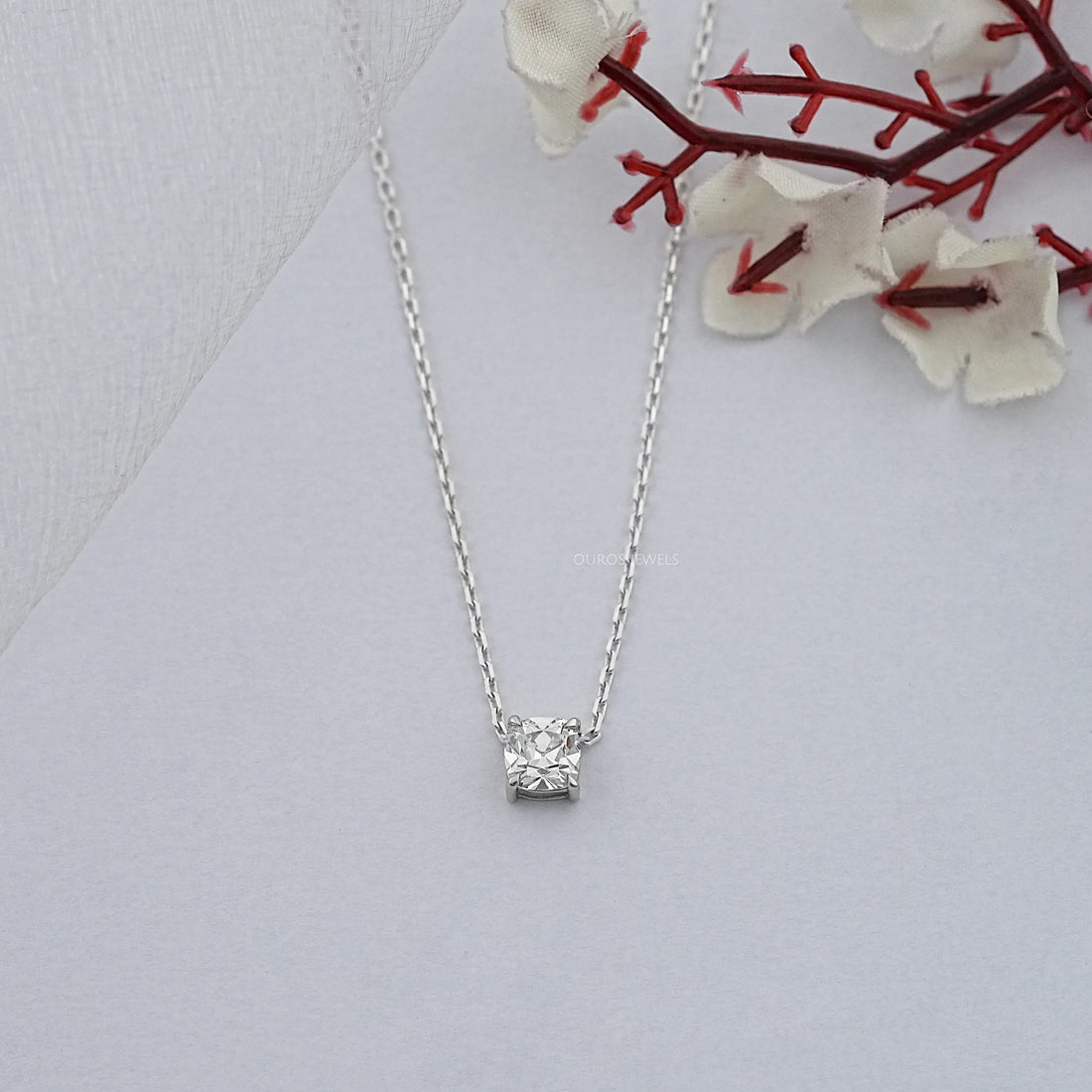 Square Old Mine Cushion Lab Diamond Solitaire Pendant Necklaces