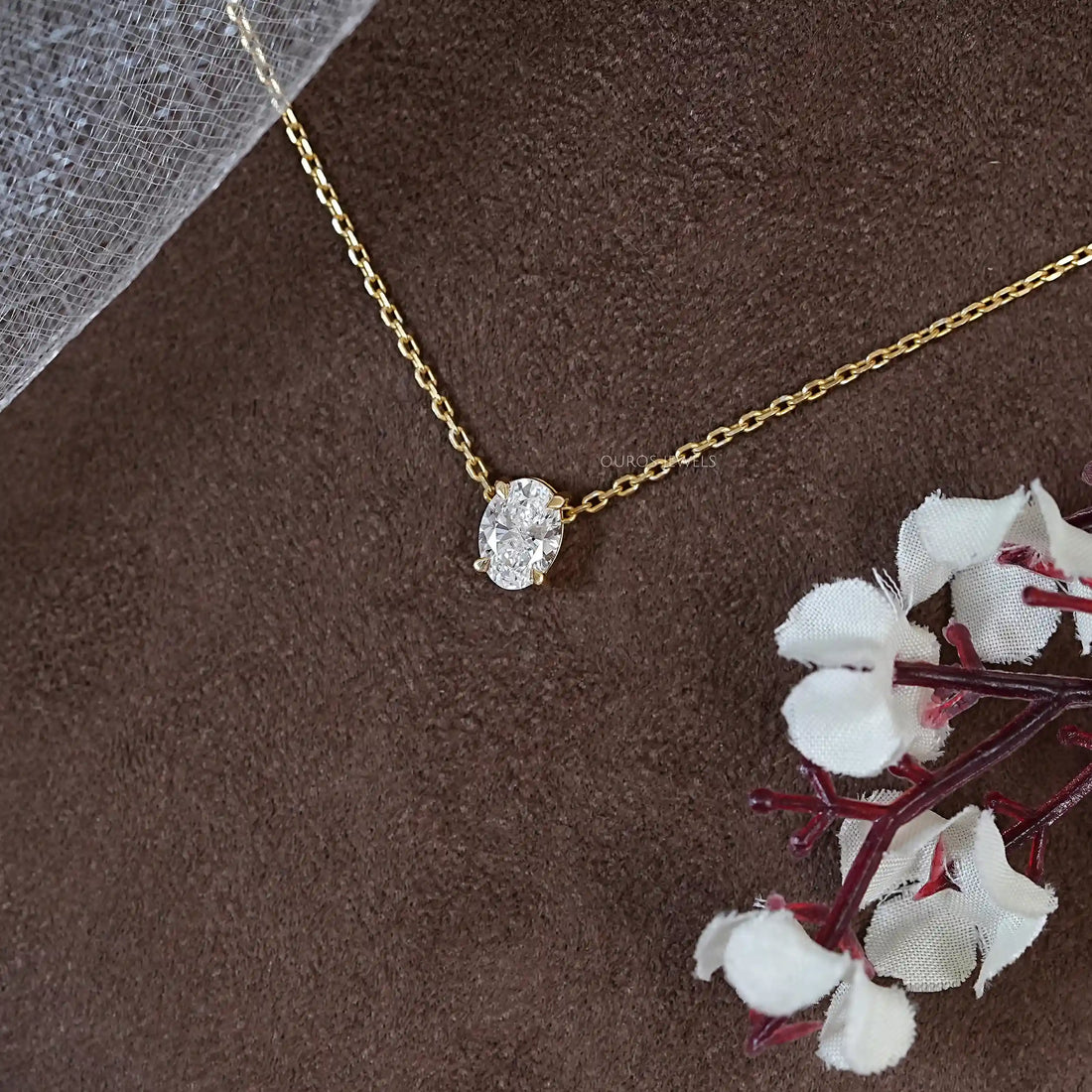 Oval Cut Lab Diamond Solitaire Pendant Necklaces