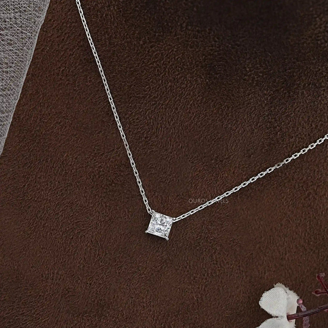 Princess Cut Lab Diamond Solitaire Pendant Necklaces