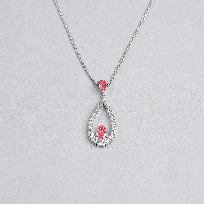 Open Pear Shape Pink Lab Diamond  Pendant