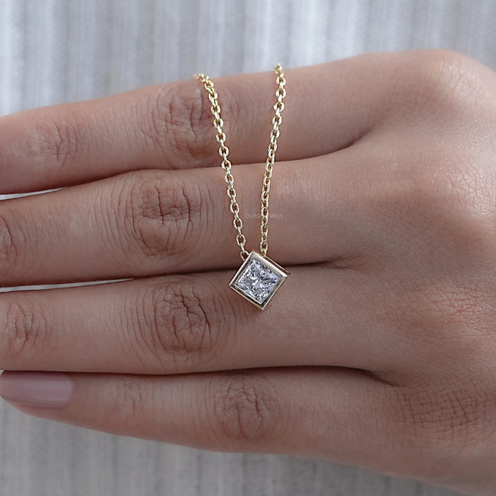 Princess Diamond Bezel Set Solitaire Pendant